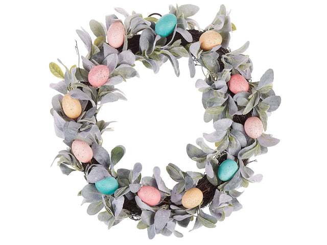 Easter Door Wreath Multicolour Handmade Artificial Leaves Decorative Eggs Round 50 cm Table Wall Dcor Traditional Rustic Style Beliani