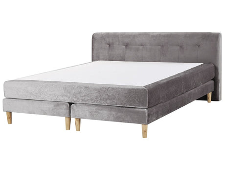 Divan Bed Grey Velvet Upholstery EU Super King Size 6ft Continental with Mattress Headboard Box Springs Beliani