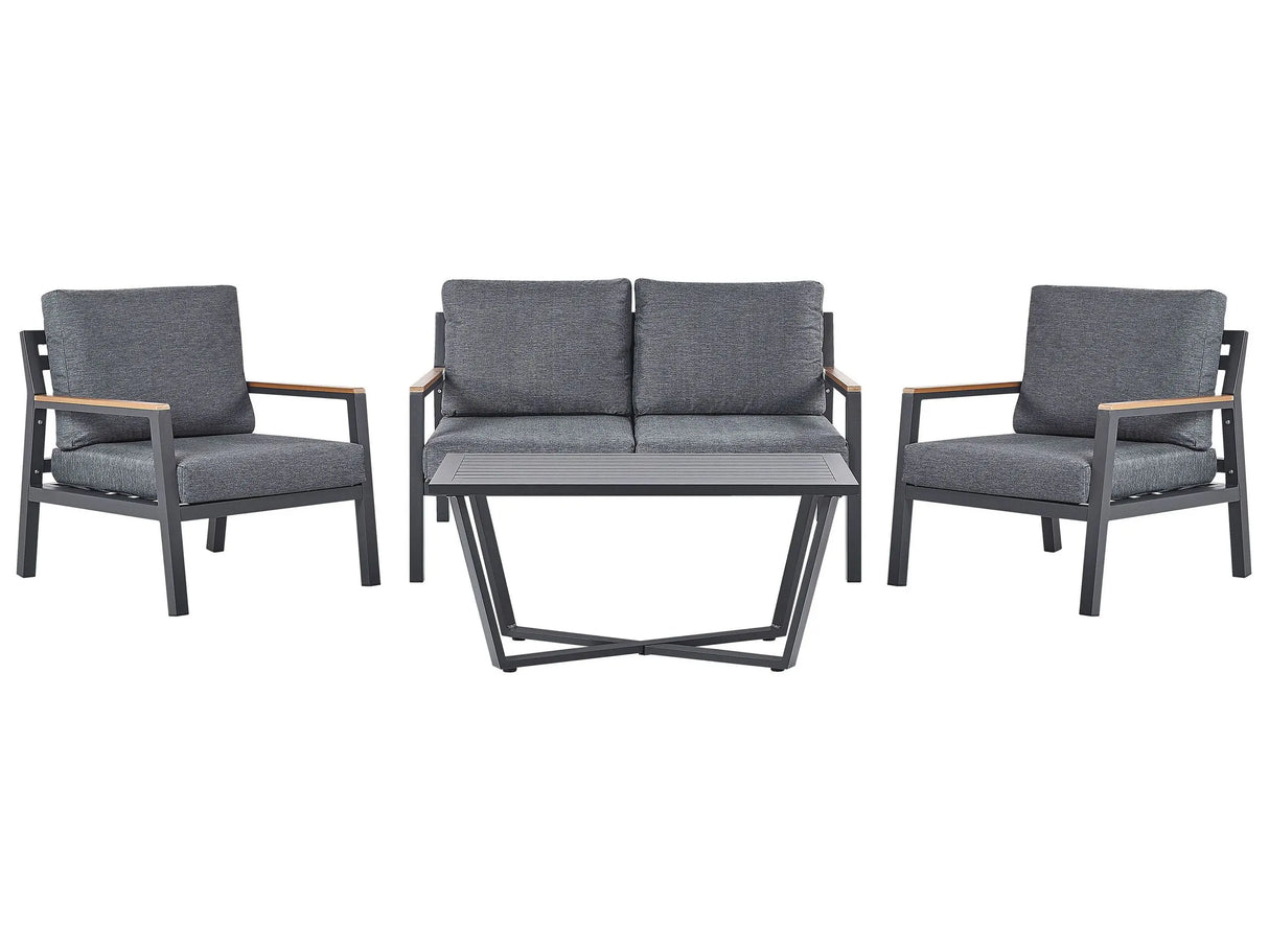 Outdoor Sofa Set Dark Grey Aluminium Frame Couch Armchairs with Polyester Cushions Coffee Table Modern Design Beliani