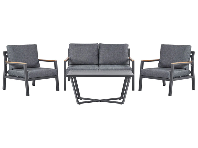 Outdoor Sofa Set Dark Grey Aluminium Frame Couch Armchairs with Polyester Cushions Coffee Table Modern Design Beliani