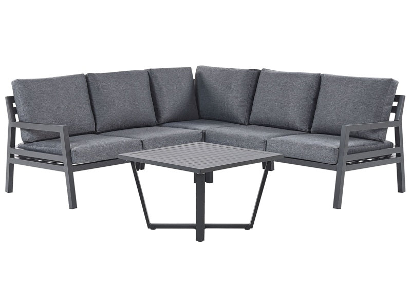 Outdoor Corner Sofa Set Dark Grey Aluminium Black with Coffee Table Polyester Cushions 5 Seater Modular Beliani