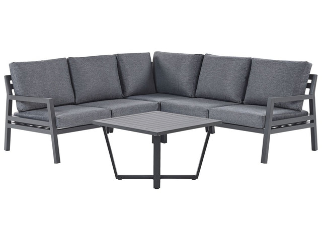 Outdoor Corner Sofa Set Dark Grey Aluminium Black with Coffee Table Polyester Cushions 5 Seater Modular Beliani