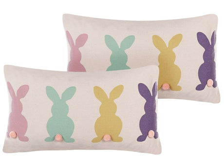 Set of 2 Scatter Pillows Cotton Multicolour Easter-Themed Bunnies 30 x 50 cm Modern Design Decorative Cushions Beliani