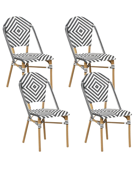Set of 4 Garden Chairs Black and White PE Rattan Seat Aluminium Frame Indoor Outdoor Set Beliani