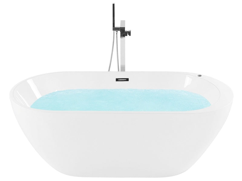 Freestanding Whirlpool Bath White Sanitary Acrylic LED Illuminated Oval Single 170 x 80 cm Modern Design Beliani