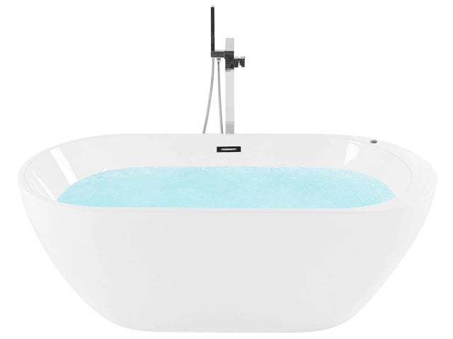 Freestanding Whirlpool Bath White Sanitary Acrylic LED Illuminated Oval Single 170 x 80 cm Modern Design Beliani