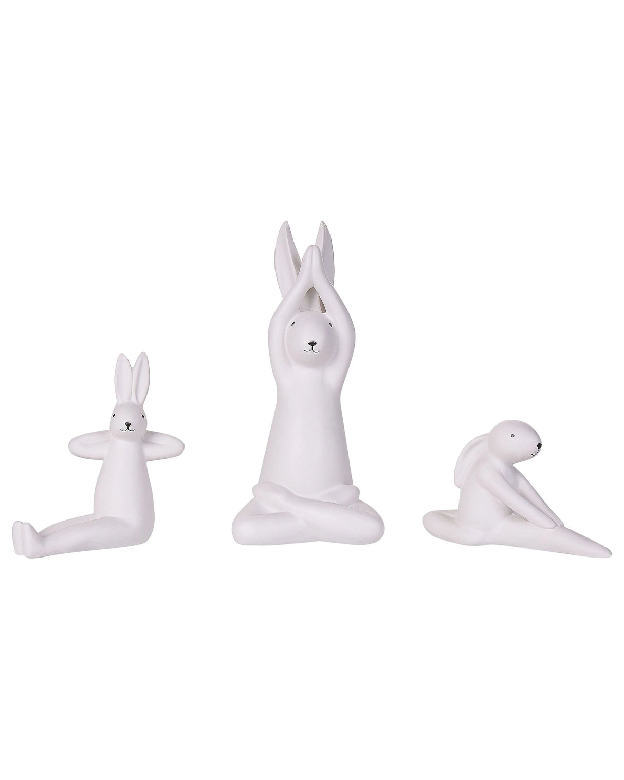 Bunny Figurines White Set of 3 White  Finish Ceramic Easter Handmade Yoga Pose Table Decor Beliani