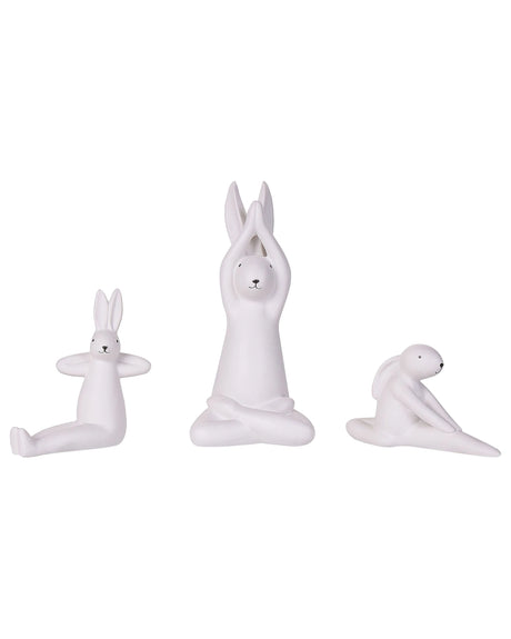 Bunny Figurines White Set of 3 White  Finish Ceramic Easter Handmade Yoga Pose Table Decor Beliani