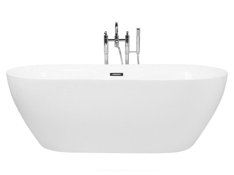 Freestanding Bath Glossy White Sanitary Acrylic Single 160 x 75 cm Oval Modern Design Beliani