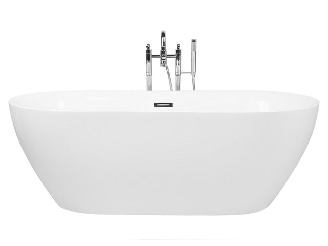 Freestanding Bath Glossy White Sanitary Acrylic Single 160 x 75 cm Oval Modern Design Beliani