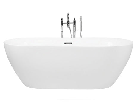 Freestanding Bath Glossy White Sanitary Acrylic Single 160 x 75 cm Oval Modern Design Beliani