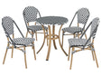 4 Seater Garden Dining Set Black and White PE Rattan Top  70 Table and 4 Stackable Aluminium Frame Beliani