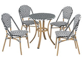 4 Seater Garden Dining Set Black and White PE Rattan Top  70 Table and 4 Stackable Aluminium Frame Beliani