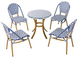 4 Seater Garden Dining Set Blue and White PE Rattan Top  70 Table and 4 Stackable Aluminium Frame   Beliani