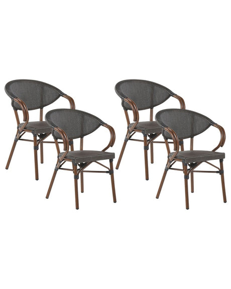 Set of 4 Garden Chairs Dark Wood Aluminium Frame Grey Textile Seat Stackable  Beliani