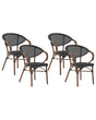 Set of 4 Garden Chairs Dark Wood Aluminium Frame Black Textile Seat Stackable  Beliani