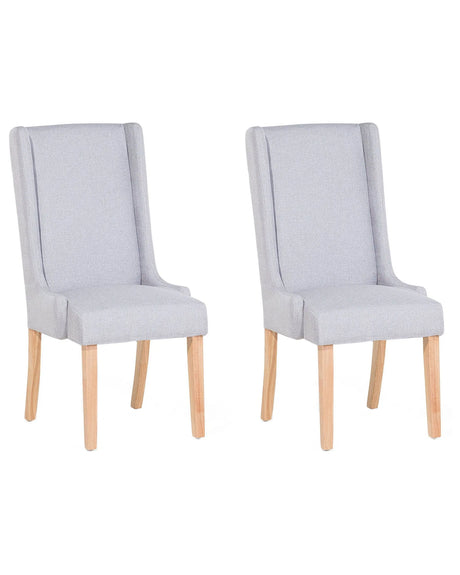 Set of 2 Dining Chairs Light Grey Fabric Upholstered High Back Wooden Legs Modern Parsons Beliani
