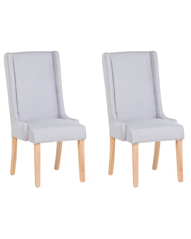 Set of 2 Dining Chairs Light Grey Fabric Upholstered High Back Wooden Legs Modern Parsons Beliani