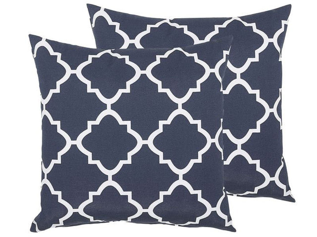 Set of 2 Outdoor Cushions Polyester Navy Blue 40 x 40 cm Zip Modern Design Scatter Cushion Throw Trellis Pattern Beliani