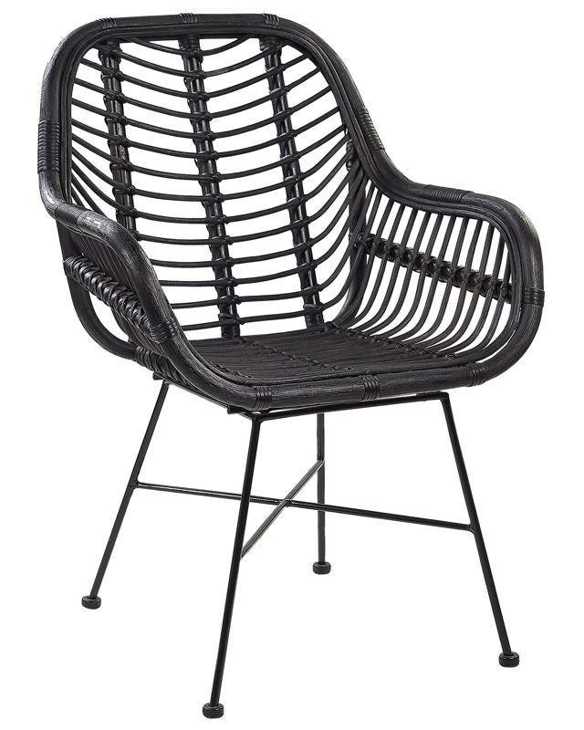 Rattan Armchair Black Wicker Black Metal Legs Living Dining Room Beliani