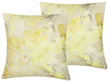 Set of 2 Decorative Cushions Yellow Abstract Pattern Square 45 x 45 cm Modern Décor Accessories Beliani