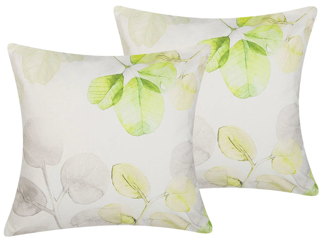 Set of 2 Decorative Cushions Multicolour Leaf Motif Square 45 x 45 cm Modern Dcor Accessories Beliani