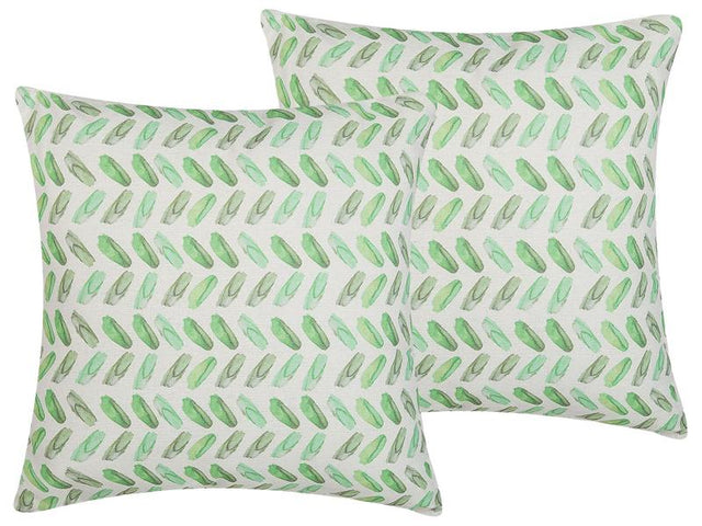 Set of 2 Decorative Cushions Green and White Geometric Print Square 45 x 45 cm Modern Décor Accessories Beliani