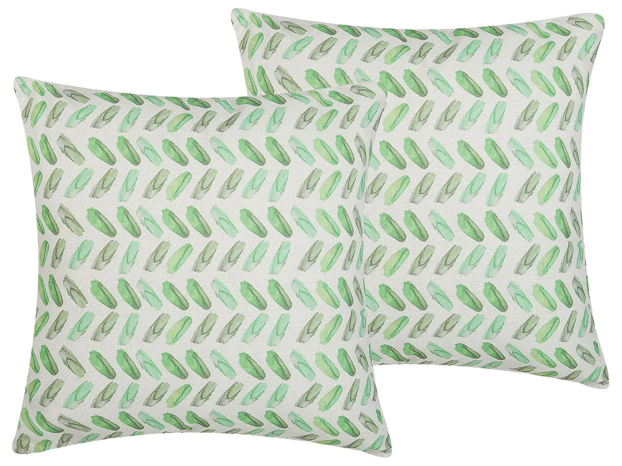 Set of 2 Decorative Cushions Green and White Geometric Print Square 45 x 45 cm Modern Dcor Accessories Beliani