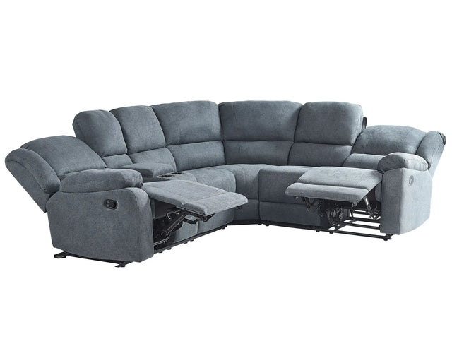 Manual Recliner Sofa Grey Fabric Corner Sofa 5 Seater Centre Storage Armrest Cup Holder  Beliani