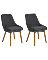 Set of 2 Chairs Black Polyester Fabric Dark Solid Wood Legs Thickly Padded Seat Beliani