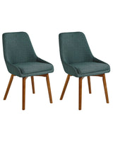 Set of 2 Chairs Green Polyester Fabric Dark Solid Wood Legs Thickly Padded Seat Beliani