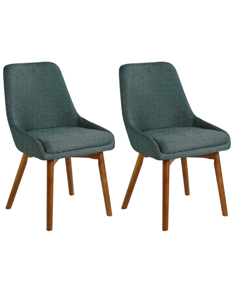 Set of 2 Chairs Green Polyester Fabric Dark Solid Wood Legs Thickly Padded Seat Beliani