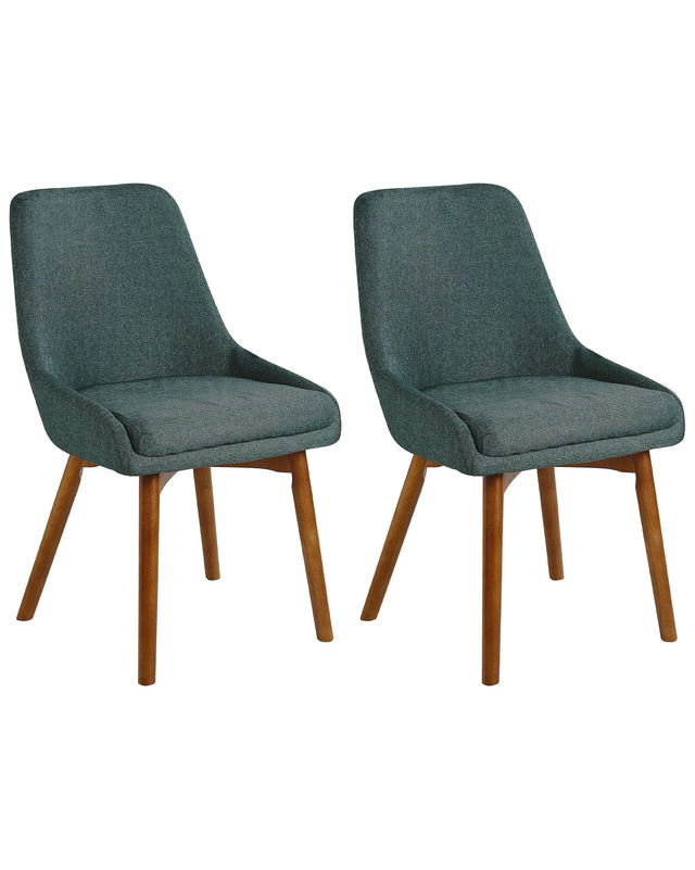Set of 2 Chairs Green Polyester Fabric Dark Solid Wood Legs Thickly Padded Seat Beliani