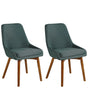 Set of 2 Chairs Green Polyester Fabric Dark Solid Wood Legs Thickly Padded Seat Beliani