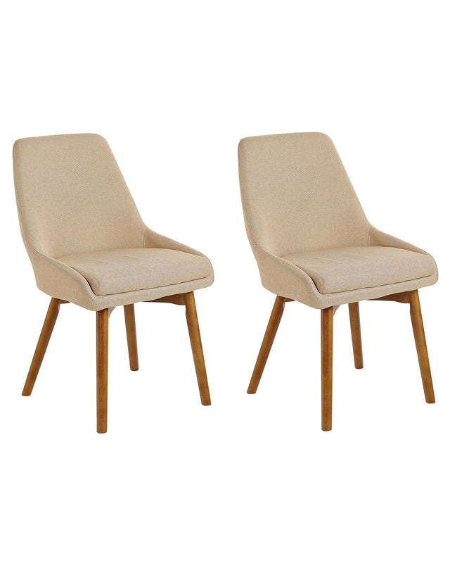 Set of 2 Chairs Sand Beige Polyester Fabric Dark Solid Wood Legs Thickly Padded Seat Beliani