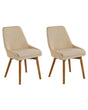 Set of 2 Chairs Sand Beige Polyester Fabric Dark Solid Wood Legs Thickly Padded Seat Beliani