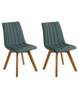 Set of 2 Chairs Green Polyester Fabric Dark Solid Wood Legs Vertical Padding Curved Back Beliani