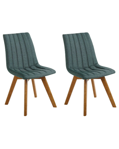 Set of 2 Chairs Green Polyester Fabric Dark Solid Wood Legs Vertical Padding Curved Back Beliani