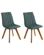 Set of 2 Chairs Green Polyester Fabric Dark Solid Wood Legs Vertical Padding Curved Back Beliani