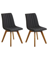 Set of 2 Chairs Black Polyester Fabric Dark Solid Wood Legs Vertical Padding Curved Back Beliani