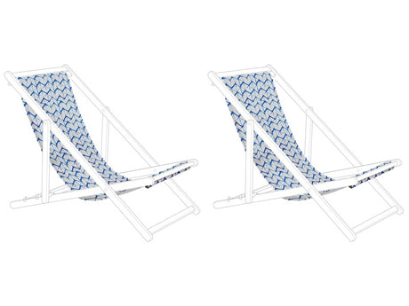 Set of 2 Sun Lounger Replacement Fabrics White and Blue Polyester Sling Hammock Beliani