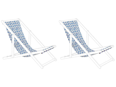 Set of 2 Sun Lounger Replacement Fabrics White and Blue Polyester Sling Hammock Beliani