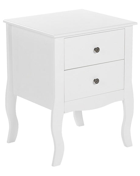 Bedside Table White MDF 2 Storage Drawers Curvy Cabriole Legs Metal Knob Handles Scandinavian Design Beliani