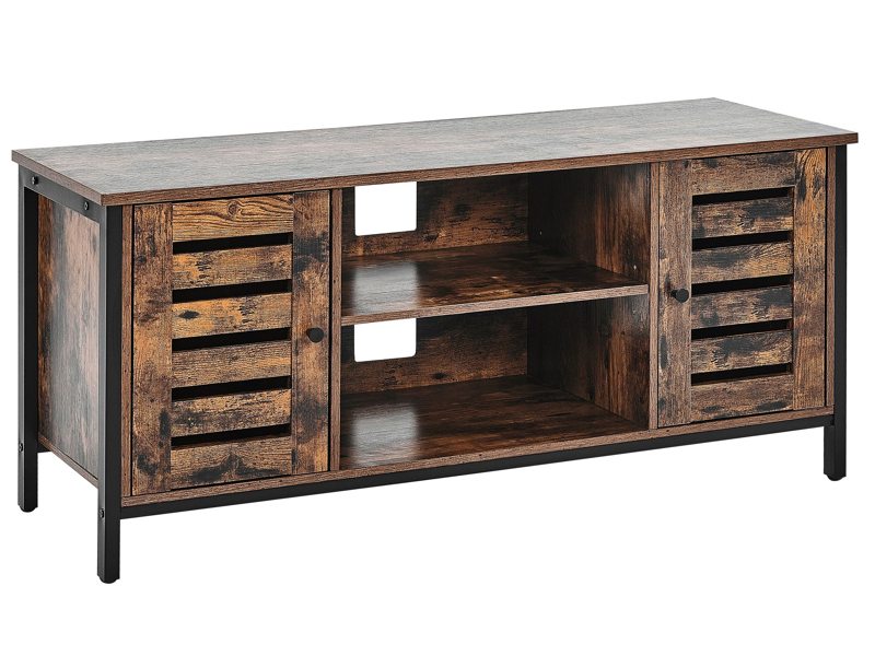 TV Stand Dark Wood Black Iron Frame 110 x 50 x 40 cm 2 Door Lowboard Industrial Living Room Beliani