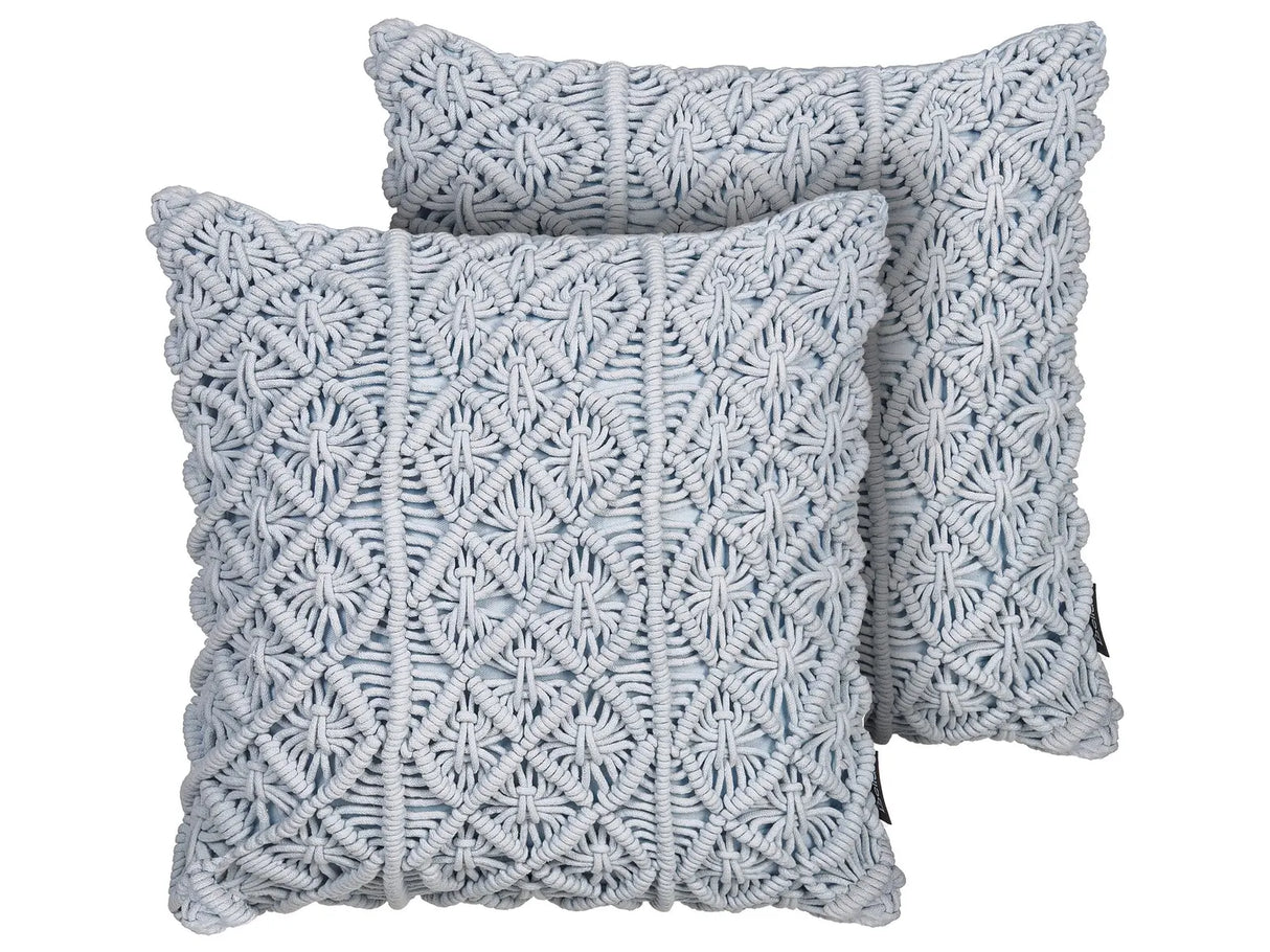 Set of 2 Decorative Cushions Blue Cotton Macram 40 x 45 cm Rope Boho Retro Decor Accessories Beliani