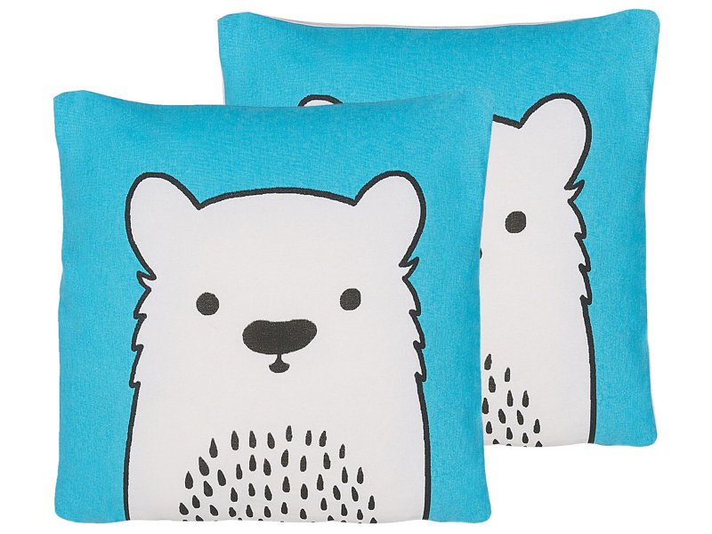 Set of 2 Kids Cushions Blue Fabric Bear Image Pillow with Filling Soft Children's Toy Beliani