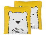 Set of 2 Kids Cushions Yellow Fabric Bear Image Pillow with Filling Soft Children's Toy Beliani