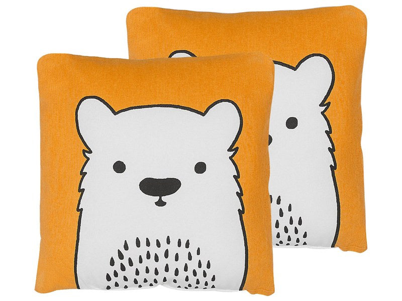 Set of 2 Kids Cushions Orange Fabric Bear Image Pillow with Filling Soft Children's Toy Beliani