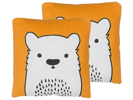 Set of 2 Kids Cushions Orange Fabric Bear Image Pillow with Filling Soft Children's Toy Beliani