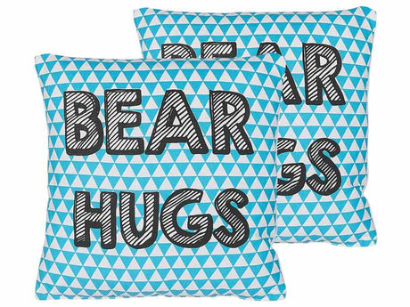 Set of 2 Kids Cushions Blue Cotton 40 x 40 cm Bear Hugs Print Triangle Pattern Square Shape Children Room Beliani